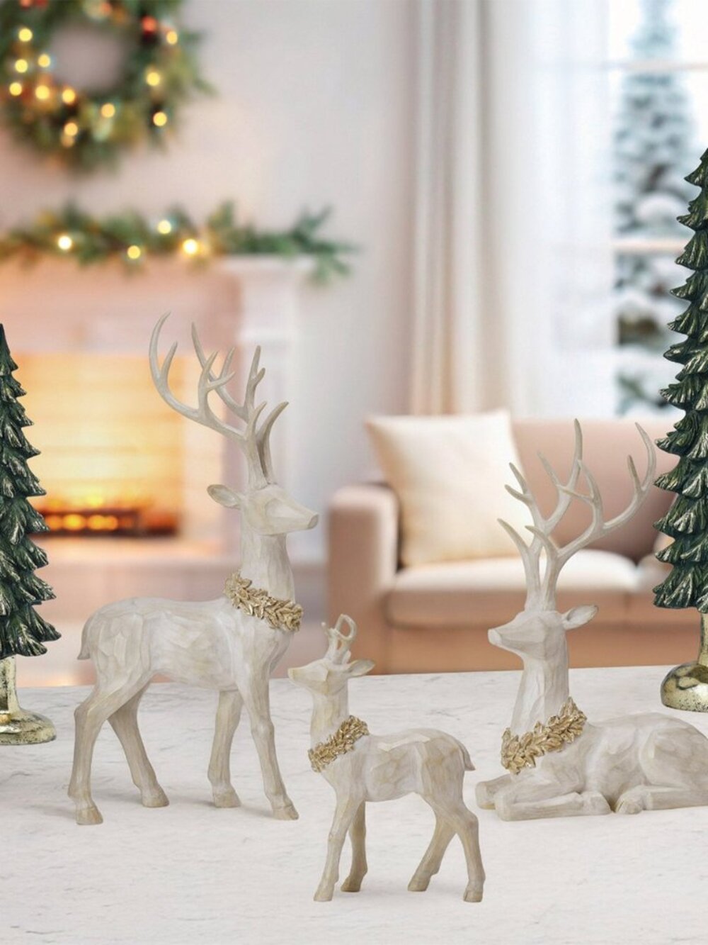 NEW Christmas Deer Family with Trees, Set of 5 New